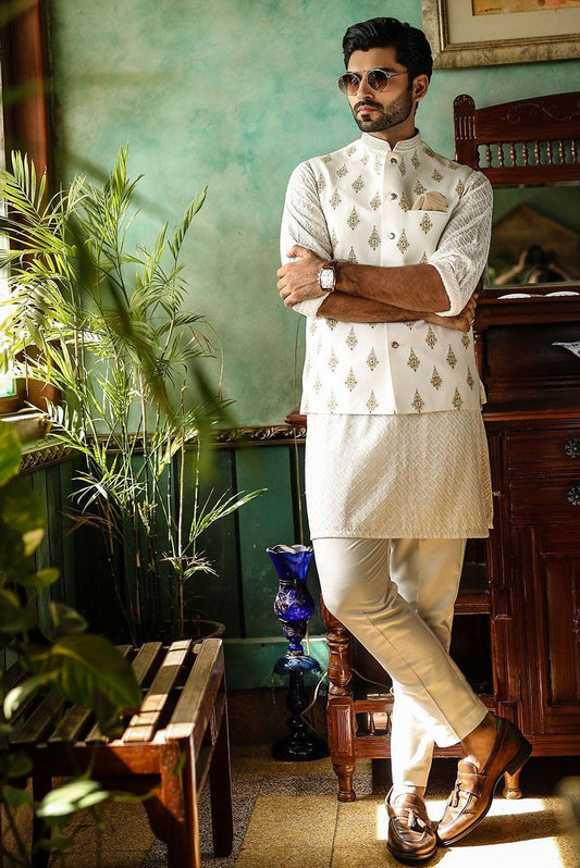 Luxury White Embroidered Chiffon Kurta Pajama Set