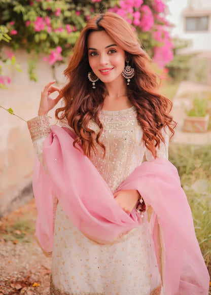 Tara | White Chiffon Embroidered Gharara