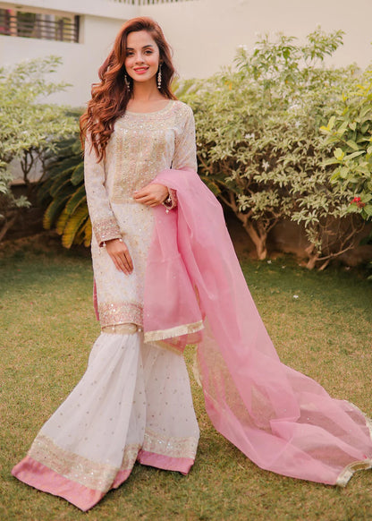 Tara | White Chiffon Embroidered Gharara