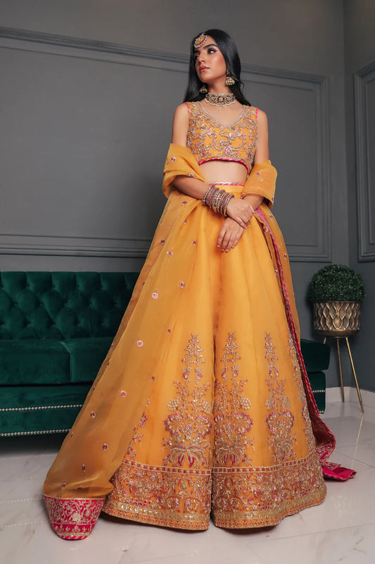 Sanni | Mustrard Pure Organza Hand Embellished Lehenga