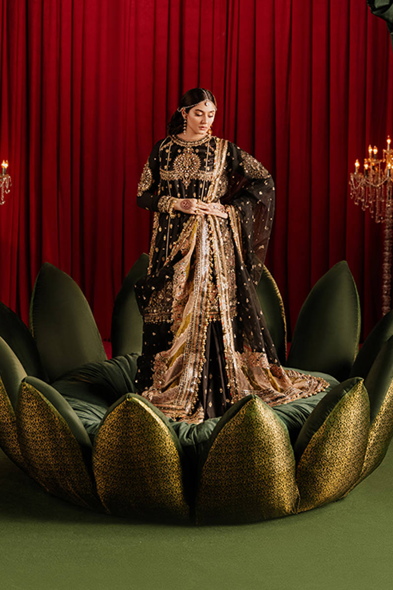 Mohsin Naveed Ranjha | Black Silk Embroidered Embellished Gharara