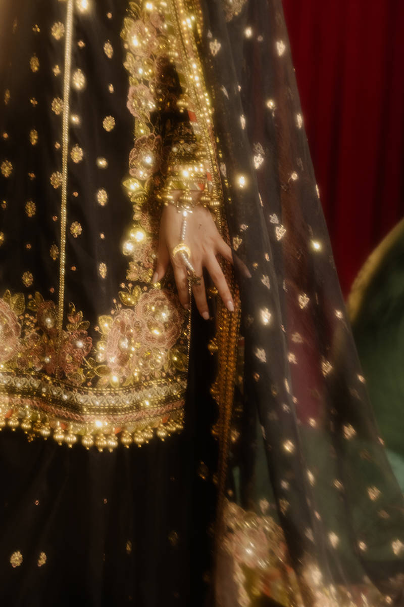 Mohsin Naveed Ranjha | Black Silk Embroidered Embellished Gharara