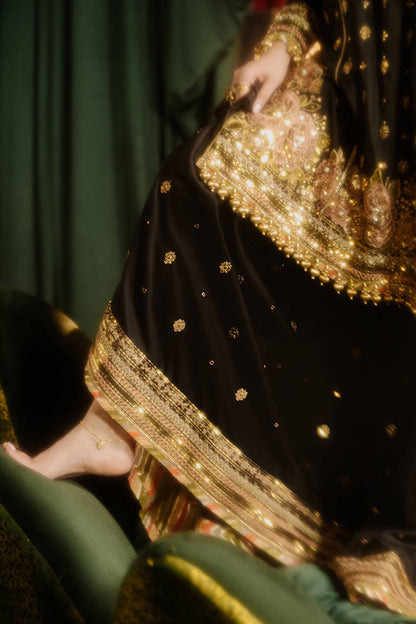 Mohsin Naveed Ranjha | Black Silk Embroidered Embellished Gharara