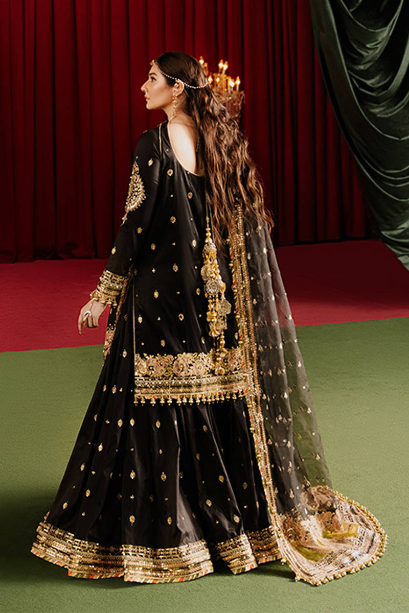 Mohsin Naveed Ranjha | Black Silk Embroidered Embellished Gharara