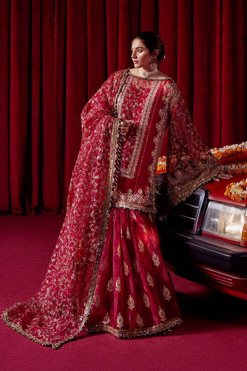 Mohsin Naveed Ranjha | Red Organza Embroidered Gharara