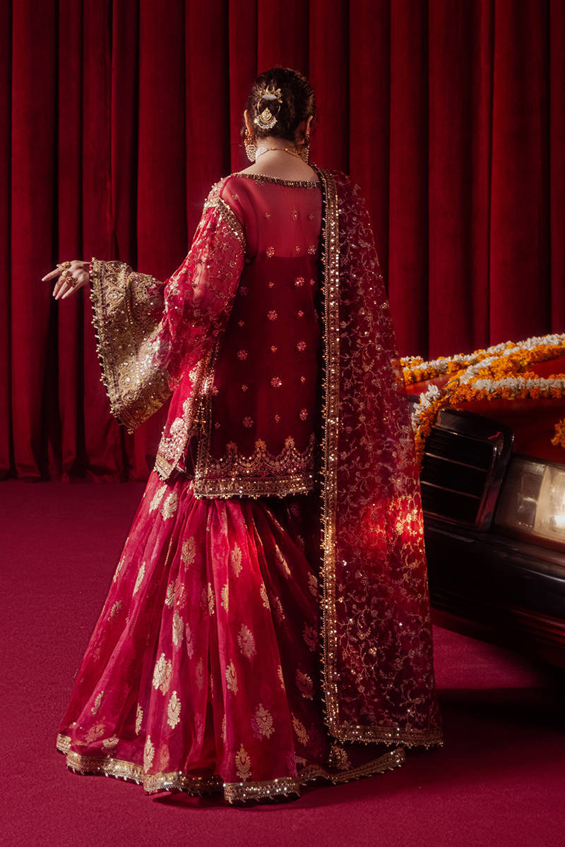 Mohsin Naveed Ranjha | Red Organza Embroidered Gharara