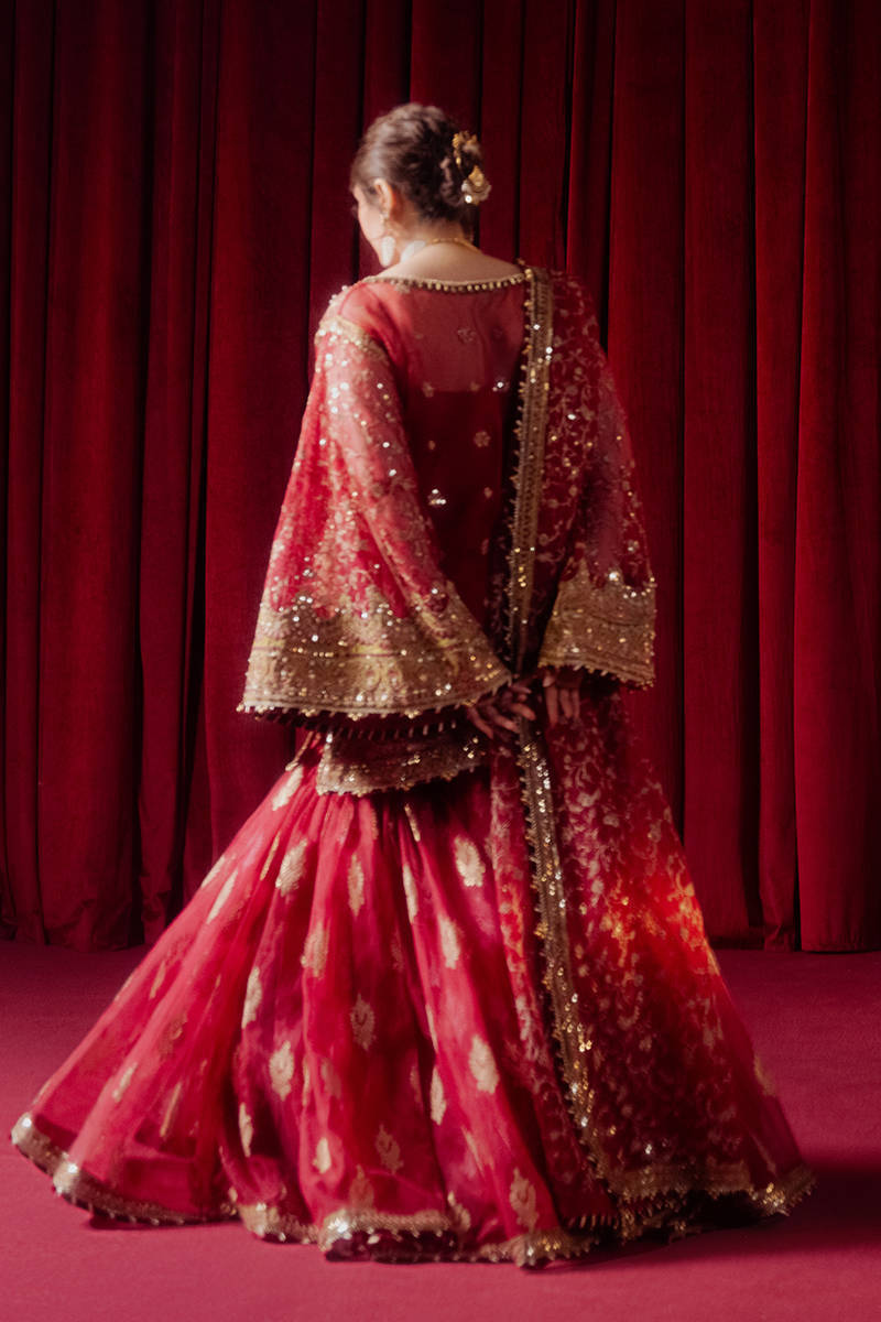 Mohsin Naveed Ranjha | Red Organza Embroidered Gharara