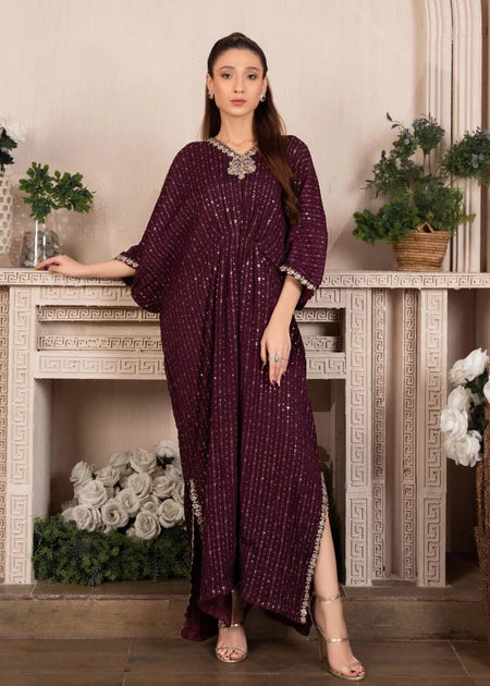 Shanaya | Purple Chiffon Embroidered Kaftan