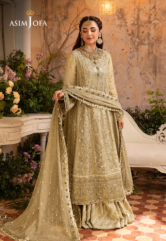 Asim Jofa | Festive Embroidered Beige Chiffon Dress