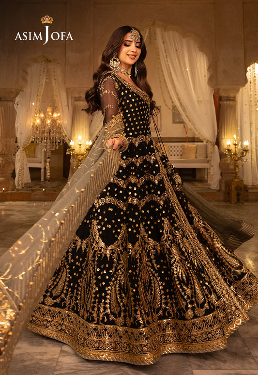 Asim Jofa | Black Embroidered Chiffon Angrakha