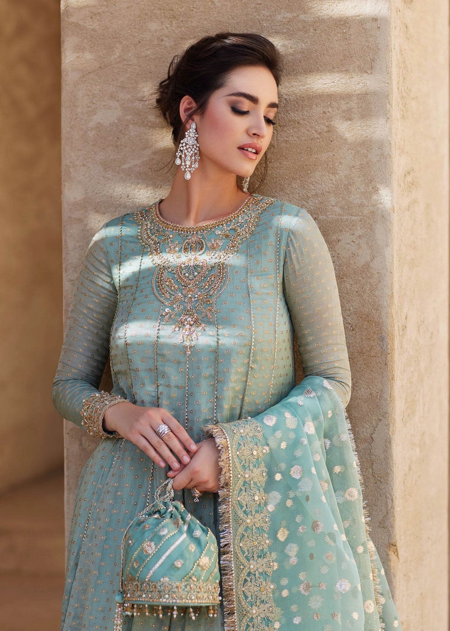 Kanwal Malik | Mint Green Masoori Hand Embellished Pishwas Dress