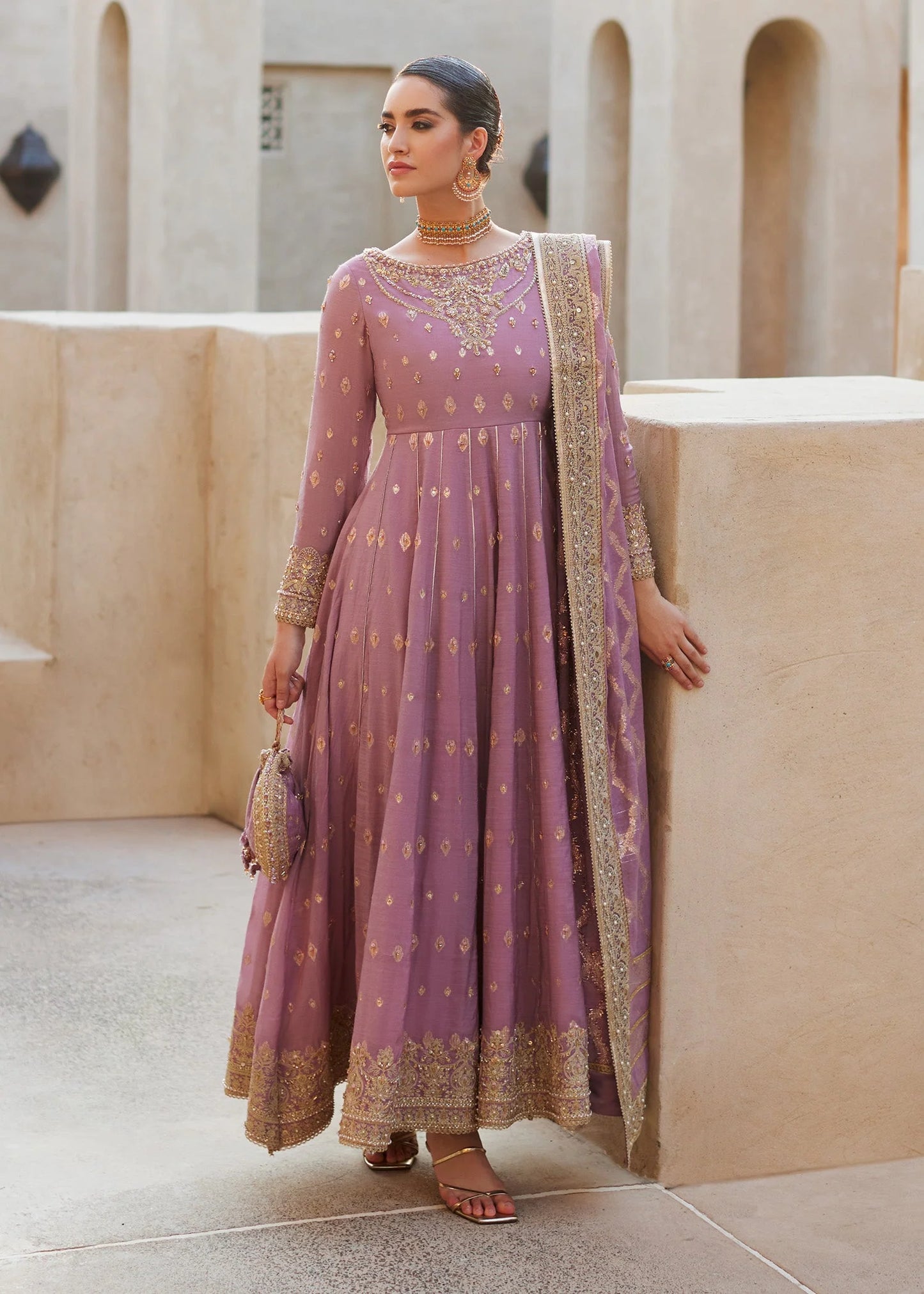 Kanwal Malik | Lilac Hand Embellished Lawn Silk Pishwas