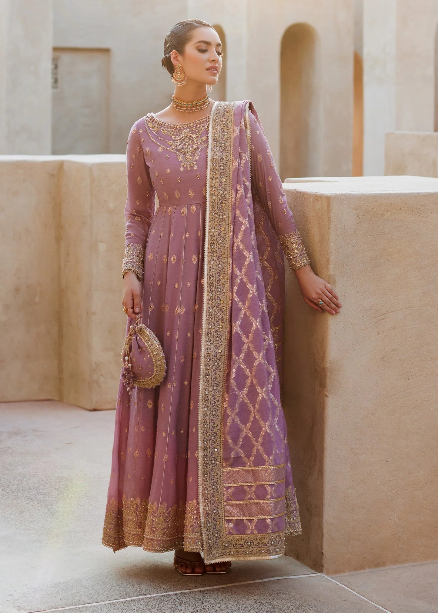 Kanwal Malik | Lilac Hand Embellished Lawn Silk Pishwas