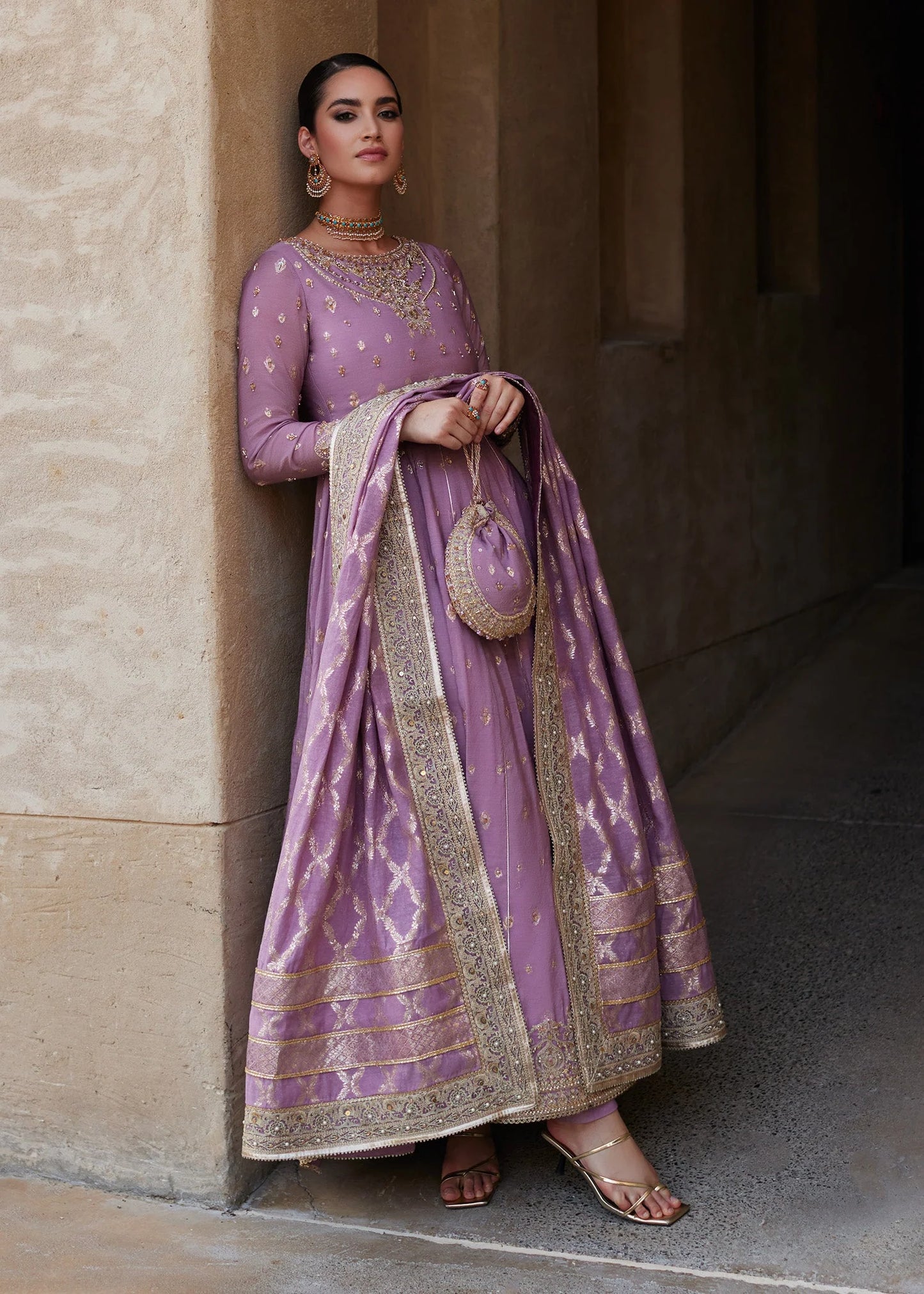 Kanwal Malik | Lilac Hand Embellished Lawn Silk Pishwas