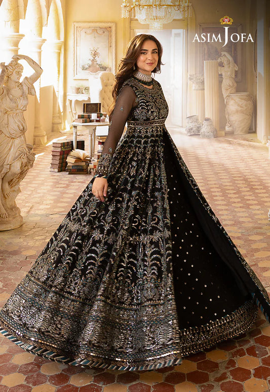 Asim Jofa | Festive Embroidered Black Chiffon Lehenga