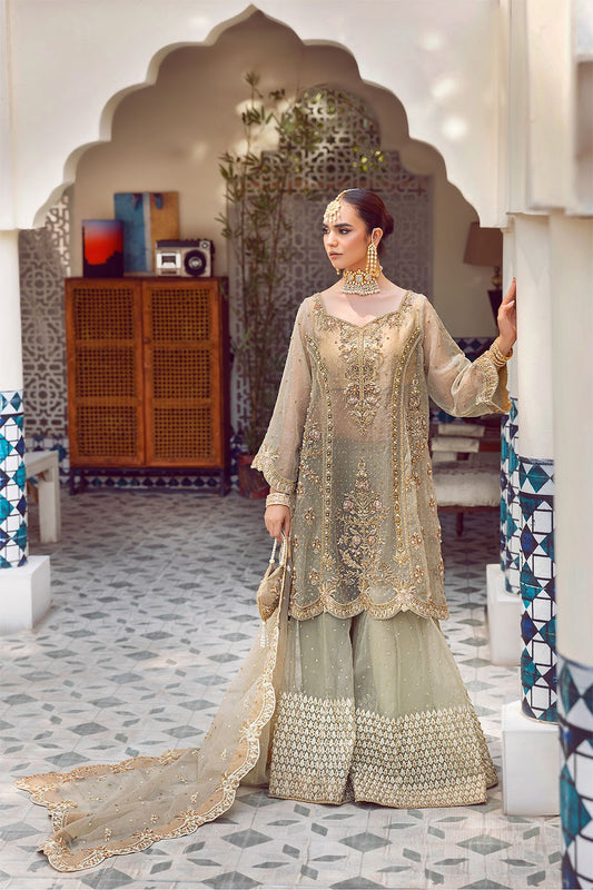 Ada | Dusty Green Organza Embellished Sharara