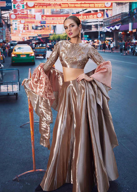 Leur | Brown Silk Embellished Lehenga Choli