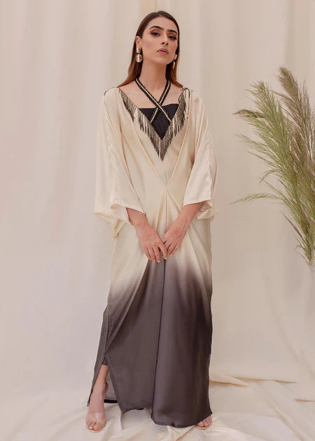 Orchid | Beige and Black Ombre Silk Kaftan