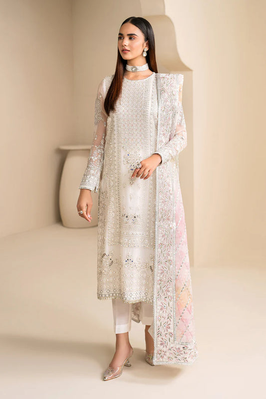 Baroque | White Chiffon Hand Embroidered Suit