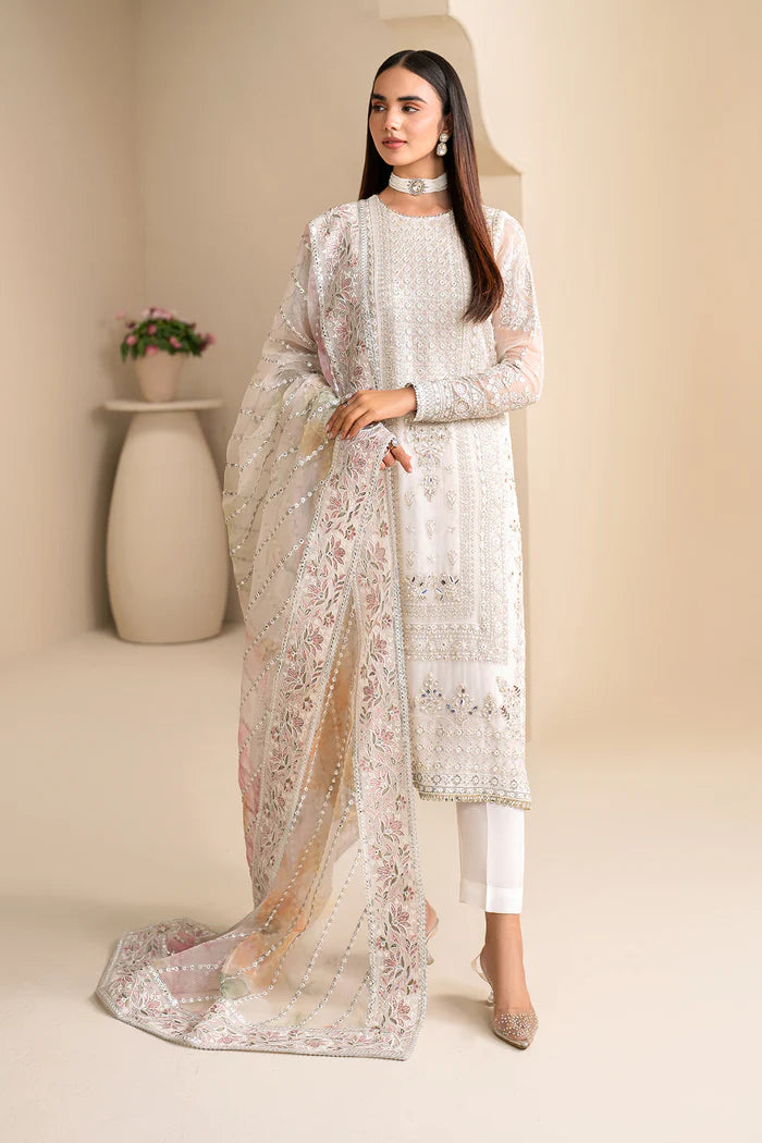 Baroque | White Chiffon Hand Embroidered Suit