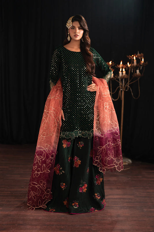 Iznik | Green Velvet Embroidered Sharara