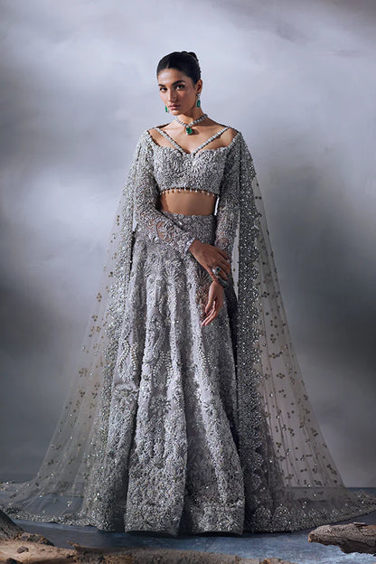 Soraya | Grey Organza Embellished Bridal Lehenga Choli