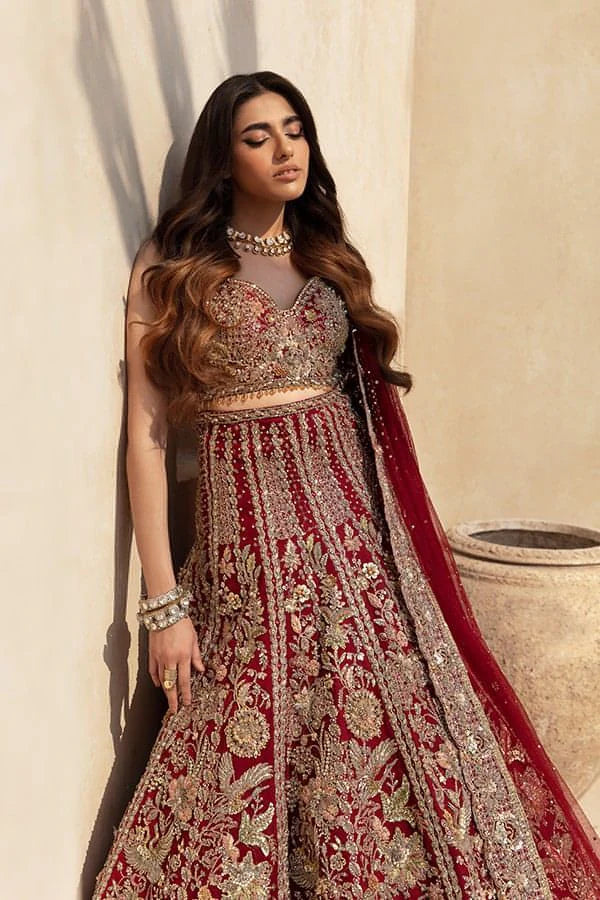 Soraya | Red Net Embellished Bridal Lehenga Choli