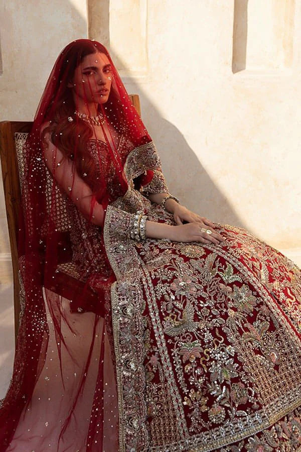 Soraya | Red Net Embellished Bridal Lehenga Choli