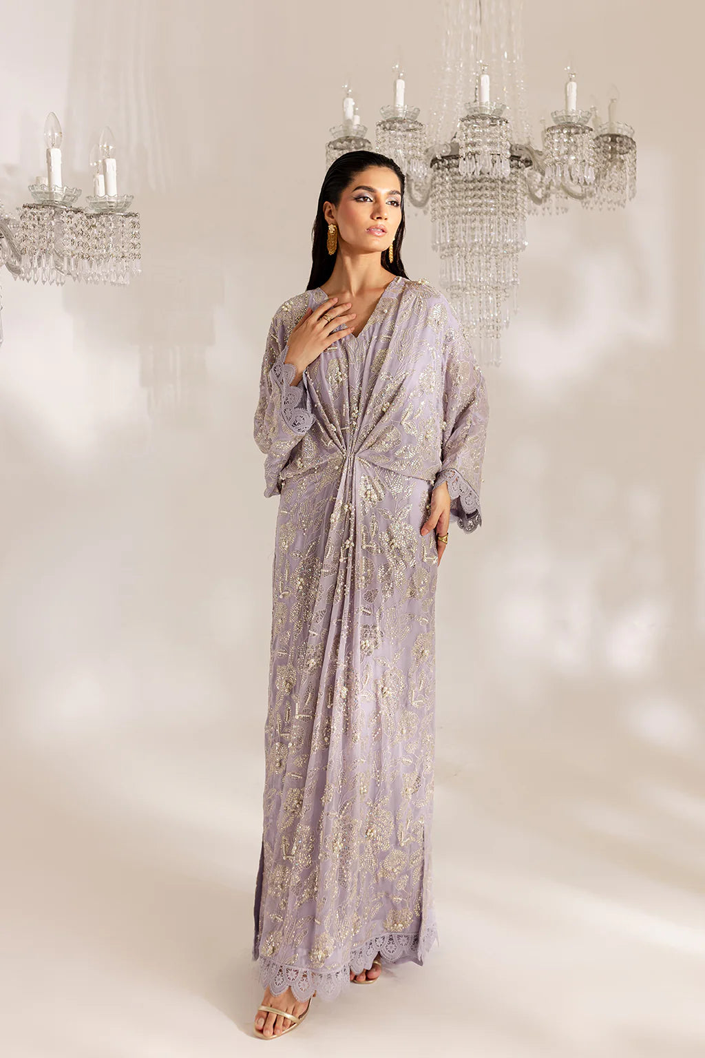 Ananya | Lavendar Sequined Hand Embellished Kaftan