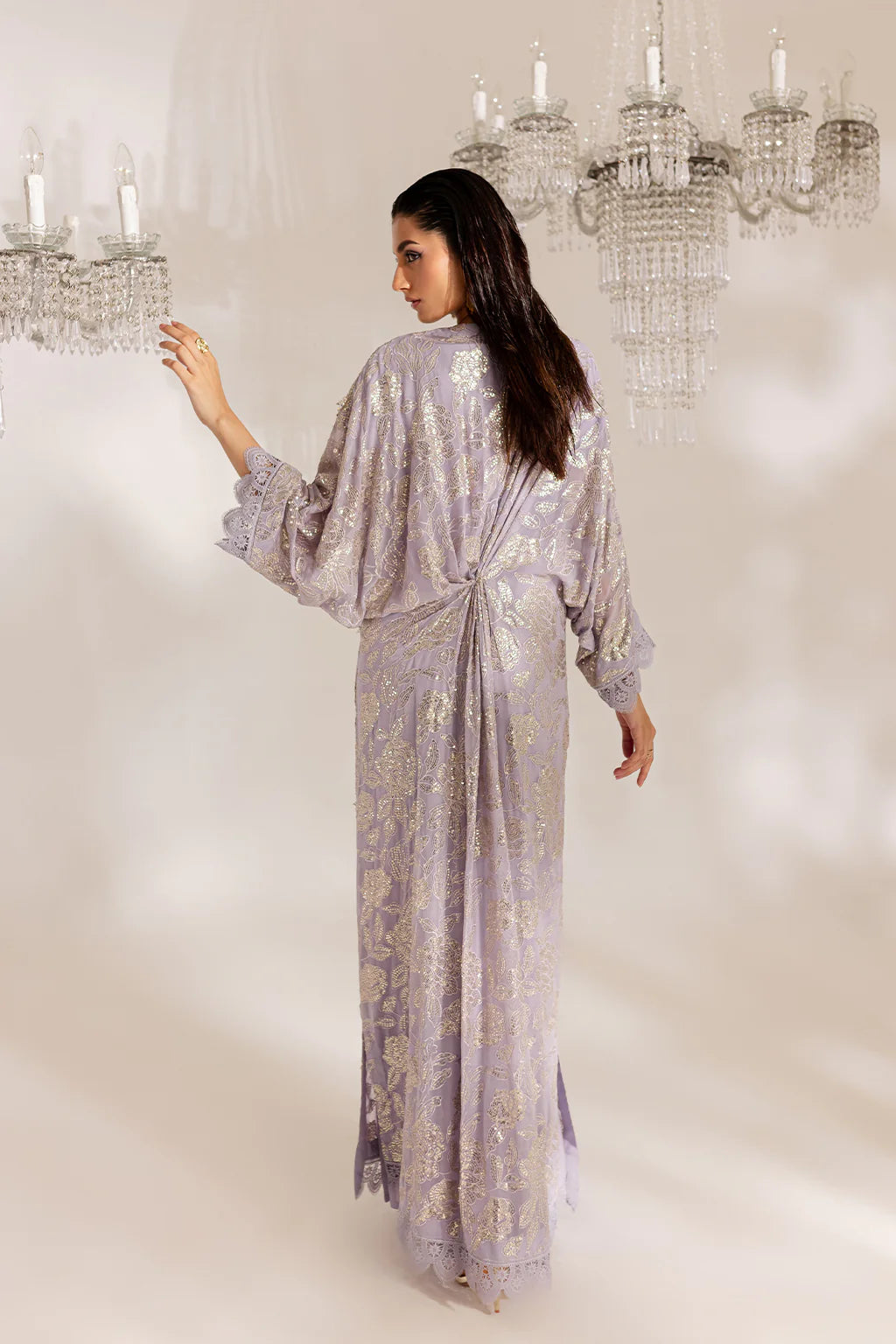 Ananya | Lavendar Sequined Hand Embellished Kaftan