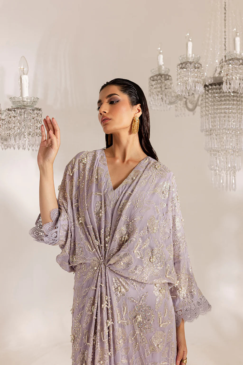 Ananya | Lavendar Sequined Hand Embellished Kaftan