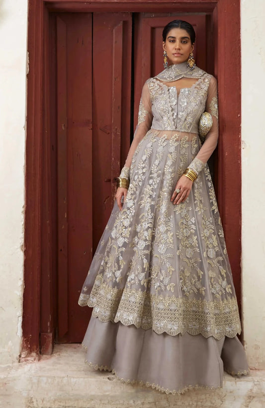 Hana | Grey Net Embroidered Lehenga