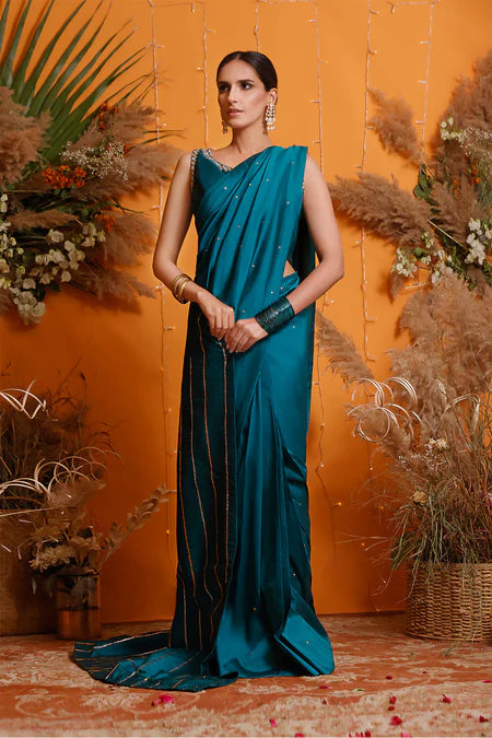 Sanita | Sea Green Silk Embellished Saree