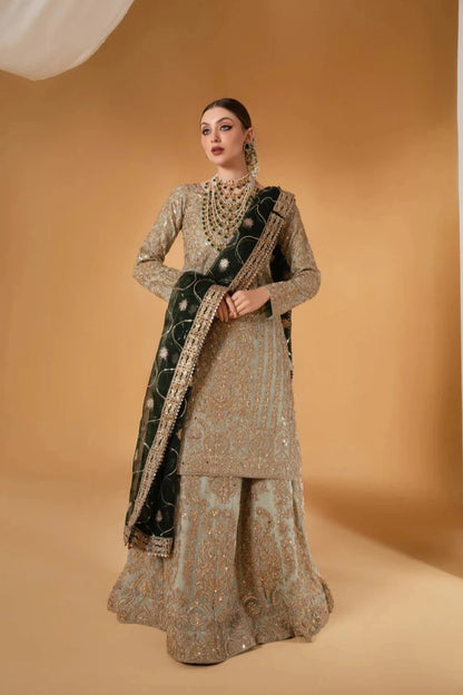 Suhana | Green Chiffon Embroidered Lehenga