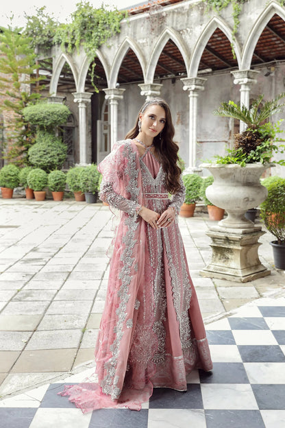 Freye | Maryam Hussain Pink Organza Embroidered Hand Embellished Lehenga