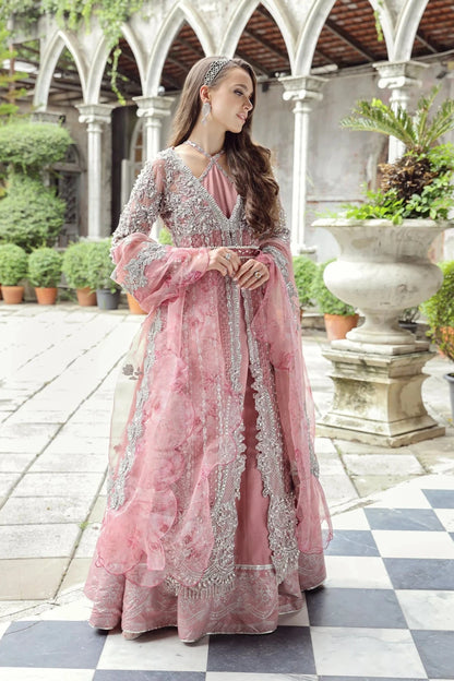 Freye | Maryam Hussain Pink Organza Embroidered Hand Embellished Lehenga