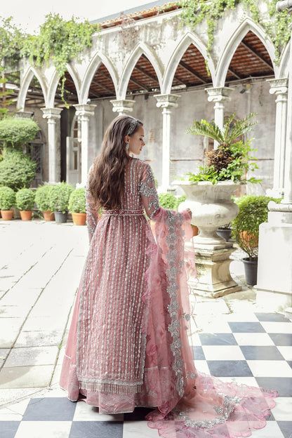 Freye | Maryam Hussain Pink Organza Embroidered Hand Embellished Lehenga