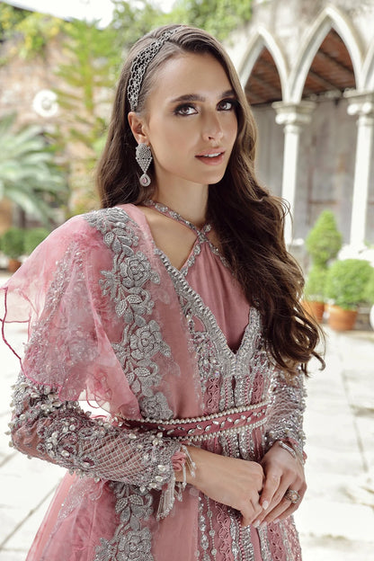 Freye | Maryam Hussain Pink Organza Embroidered Hand Embellished Lehenga