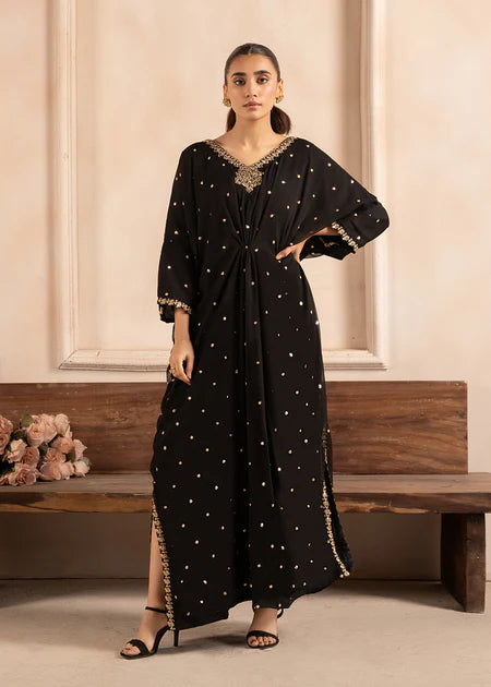 Kashmala | Black Chiffon Embroidered Kaftan