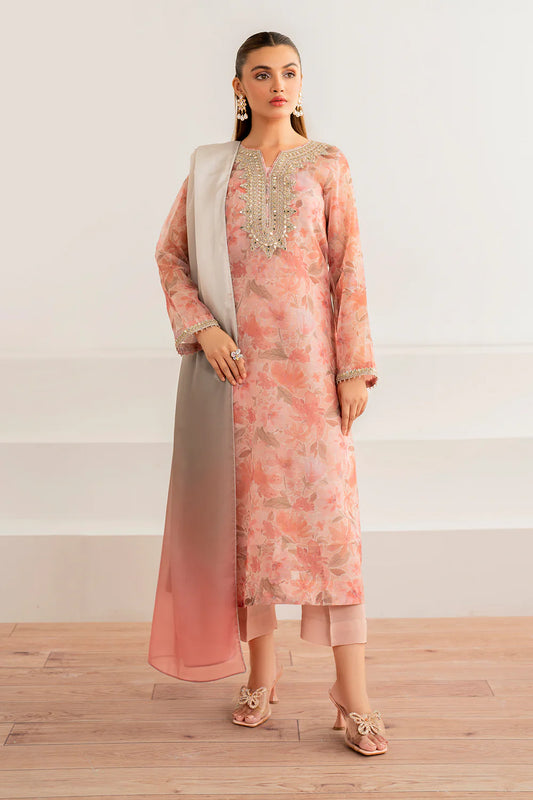 Baroque | Pink Embroidered Cotton Net Suit