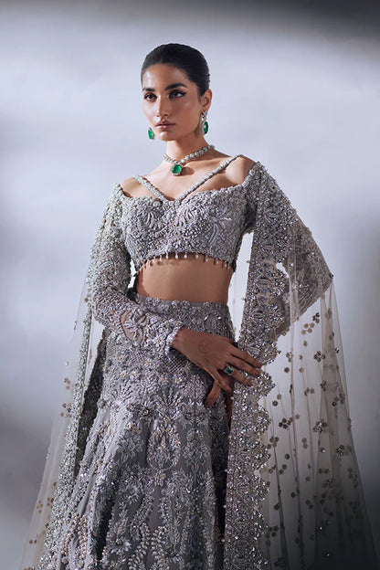 Soraya | Grey Organza Embellished Bridal Lehenga Choli