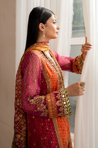 Baroque | Orange Digital Chiffon Embroidered Suit