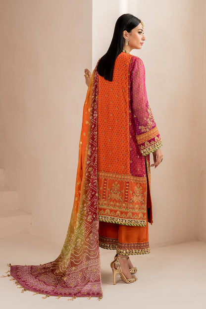 Baroque | Orange Digital Chiffon Embroidered Suit