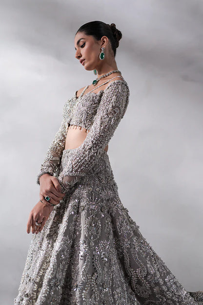 Soraya | Grey Organza Embellished Bridal Lehenga Choli