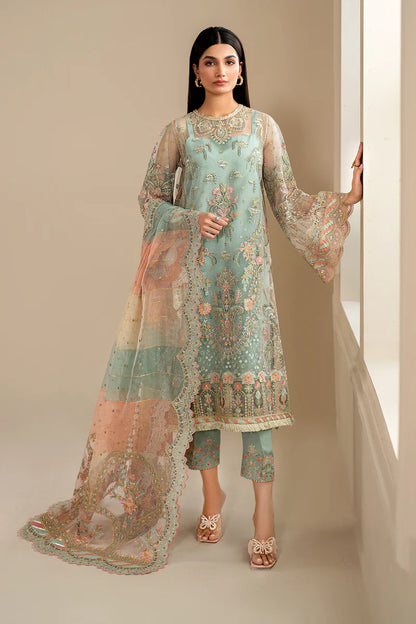 Baroque | Mint Green Net Embroidered Suit