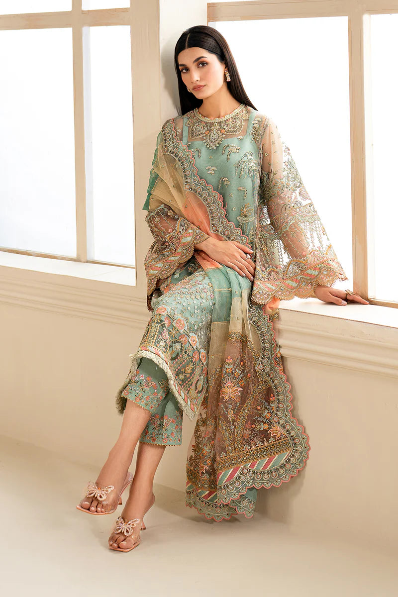 Baroque | Mint Green Net Embroidered Suit