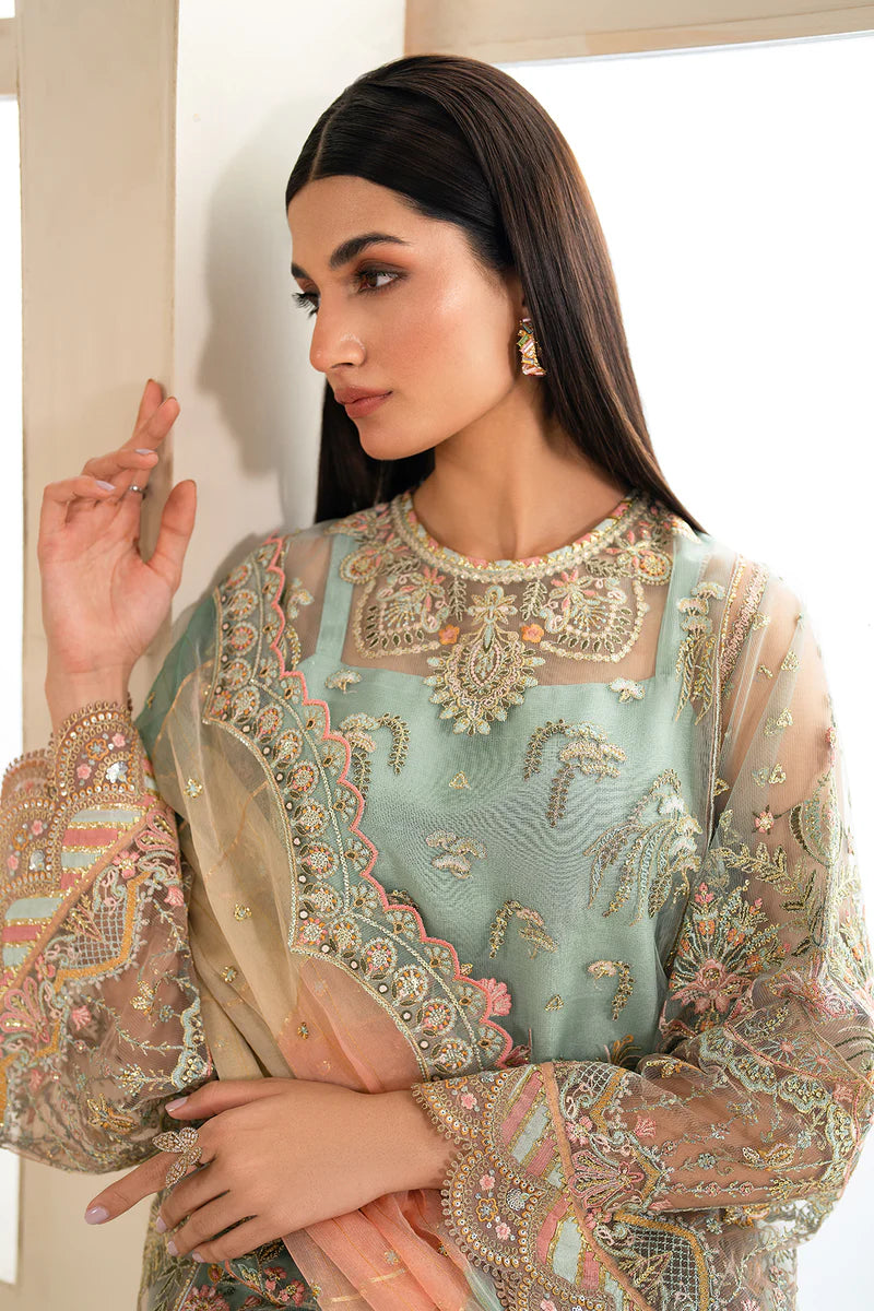 Baroque | Mint Green Net Embroidered Suit