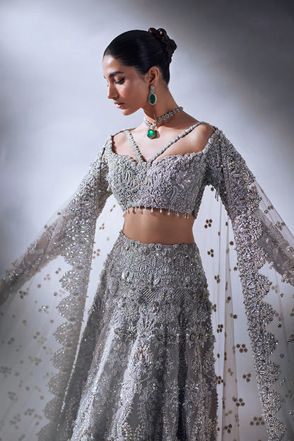 Soraya | Grey Organza Embellished Bridal Lehenga Choli