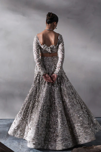 Soraya | Grey Organza Embellished Bridal Lehenga Choli