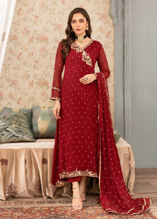 GULIZAR | Maroon Chiffon Embroidered Pishwas